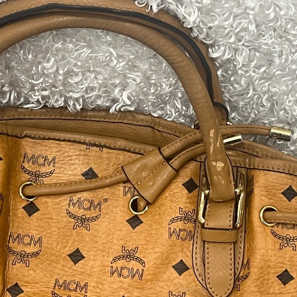 MCM Visetos Drawstring Leather Trimmed Tote - Picture 4 of 15